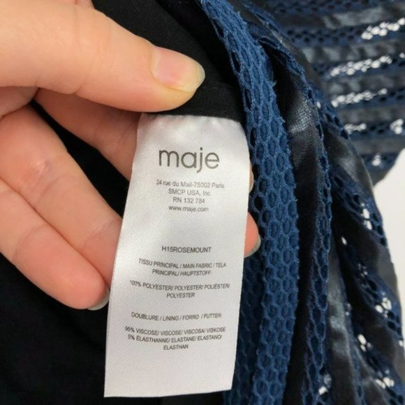 Maje Paris Rosemount black and blue mesh  stripe fit and flare cocktail dress 2 - Picture 10 of 16